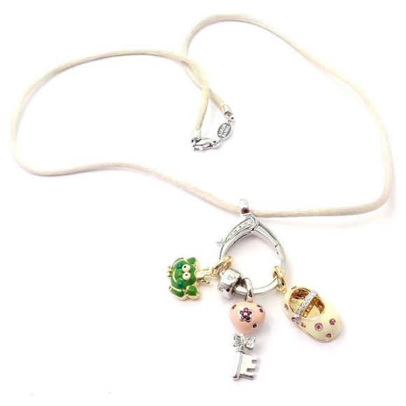 Authentic! Aaron Basha 18k White Gold Diamond Enhancer 3 Charms Spacer Necklace - Picture 7 of 10